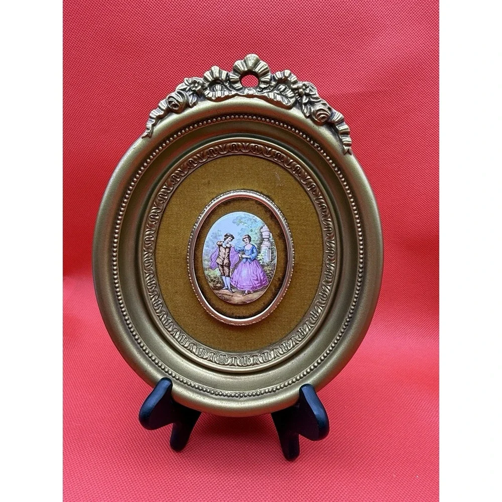 Set Of 3 Vintage Fragonard Cameo Porcelain Plaques Ornate Gold Frames